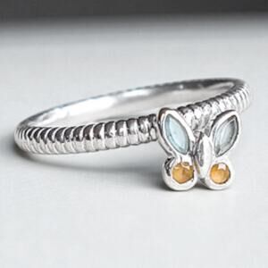 Vintage Sterling Silver 925 Butterfly Ring Blue Topaz Citrine Thailand SIZE 10